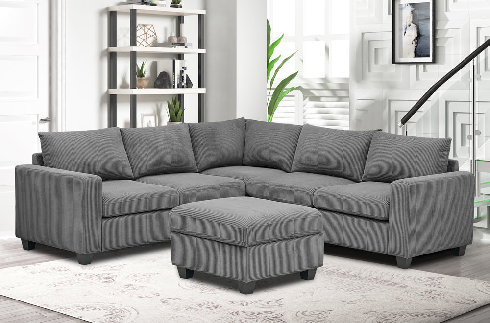 Affordable sectional sofa set with ottoman – Grey Corduroy – LivionixTech Canada