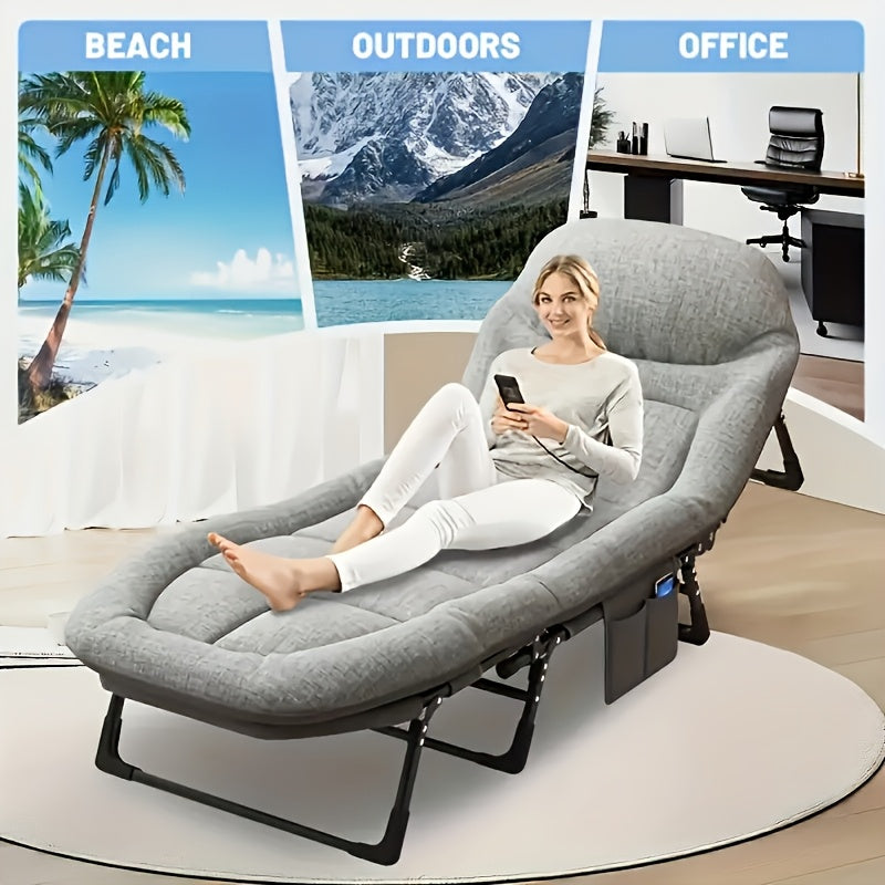 LivionixTech™ 6-Position Folding Lounge Bed – Adjustable Headrest Recliner for Indoor & Outdoor Use