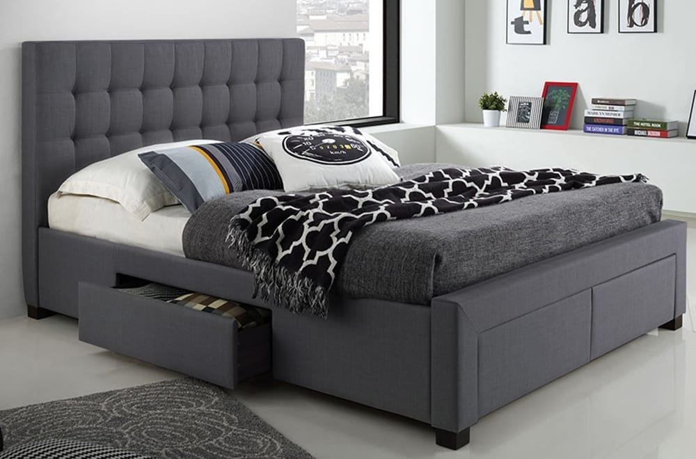 Charcoal Grey Upholstered Platform Storage Bed with Tufted Headboard β Bedroom Furniture Canada