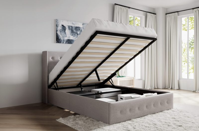 Contemporary Upholstered Platform Storage Bed with Tufted Headboard – Modern Furniture Canada