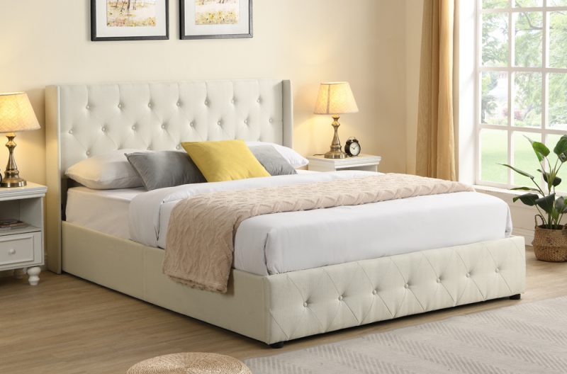 White Upholstered Platform Storage Bed with Hidden Storage – Home Furniture Canada