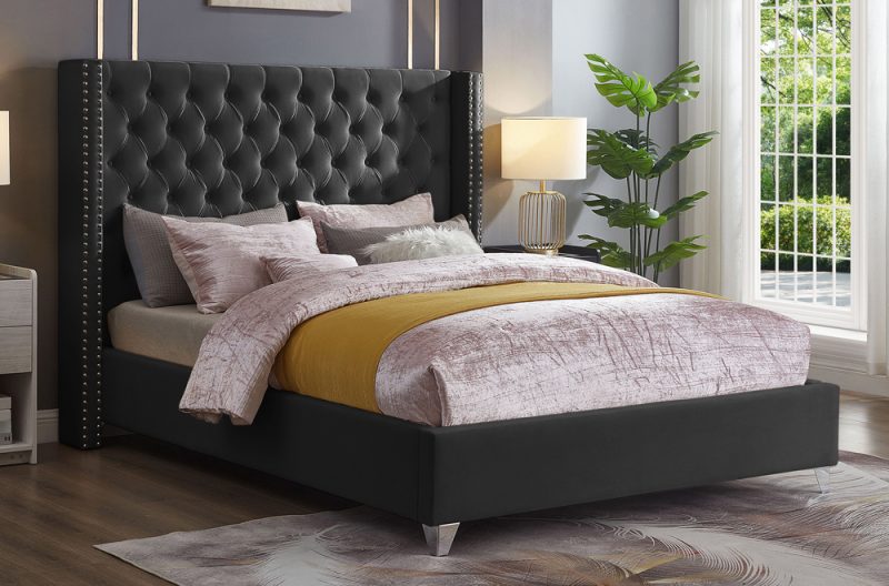 Velvet Tufted Platform Bed with Nailhead Wingback β Luxury Bedroom Furniture Canada by LivionixTech
