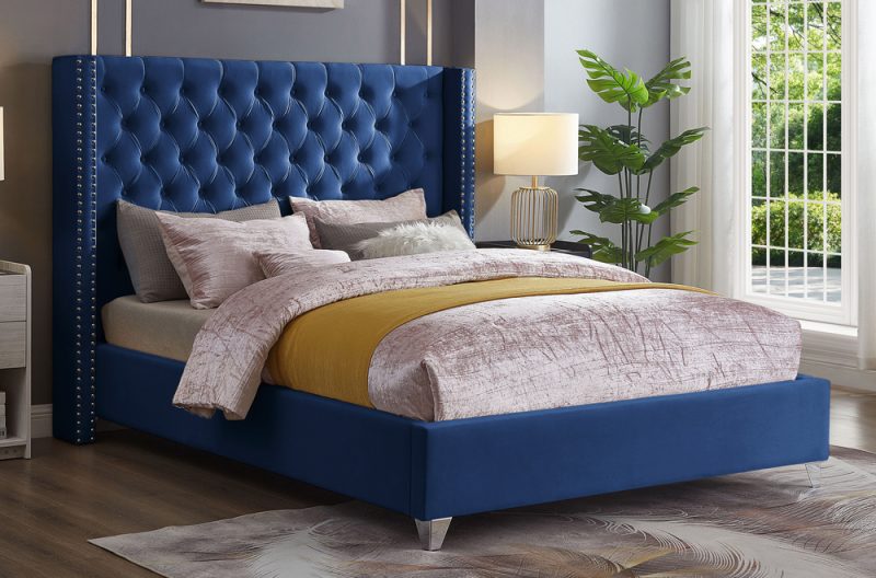 Modern Velvet Upholstered Bed with Chrome Legs β Affordable Furniture Canada