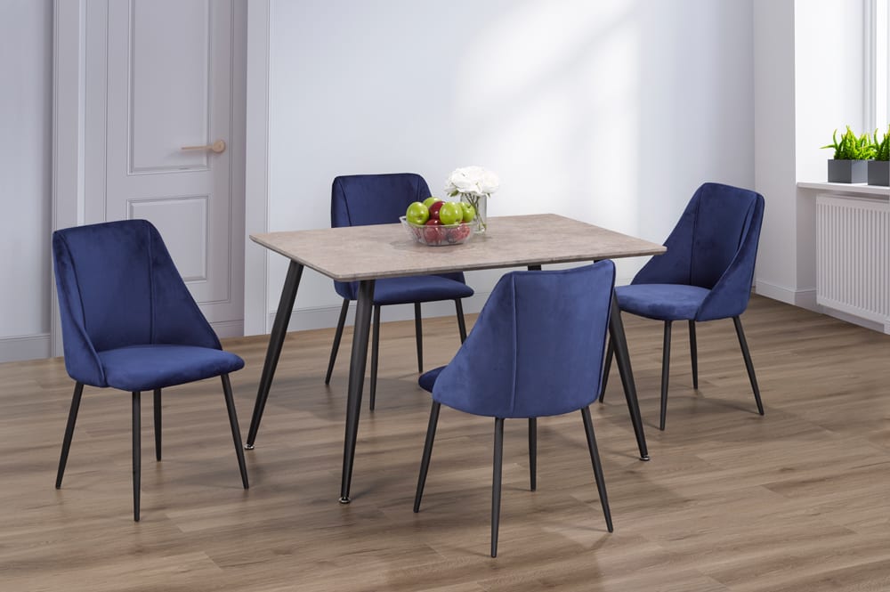 Concrete look dining table set with velvet chairs in Canada