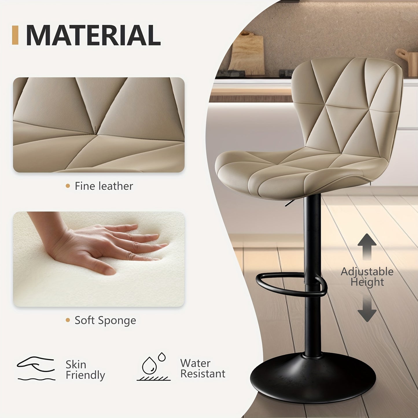 LivionixTech™ Adjustable Swivel Bar Stools (2-Pack) – Modern Faux Leather with Back Support
