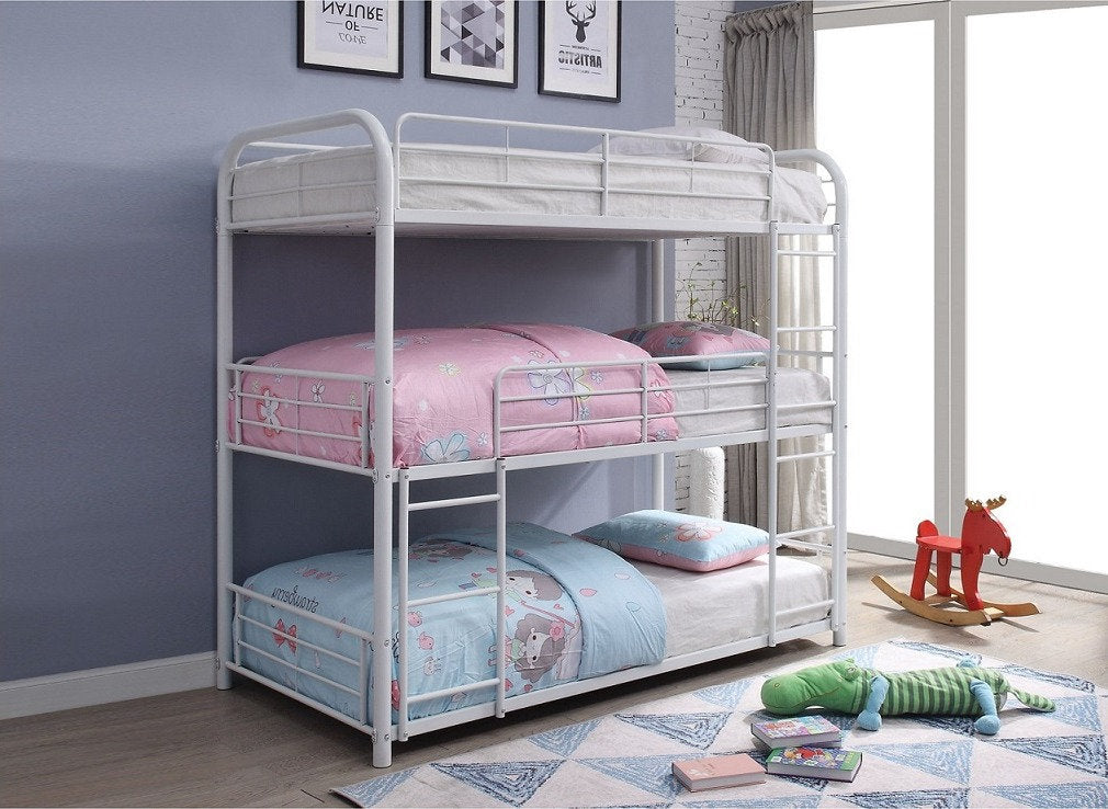 Space-Efficient Triple Bunk Bed in White Finish