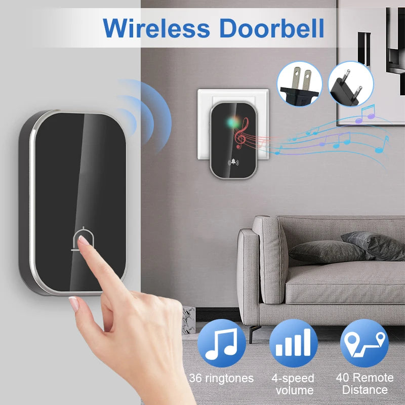 LivionixTech™ Wireless Smart Doorbell – 36 Ringtones, Long-Range (300M), LED Indicator, Battery-Free Chime Kit