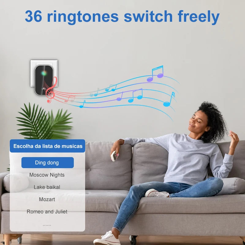 LivionixTech™ Wireless Smart Doorbell – 36 Ringtones, Long-Range (300M), LED Indicator, Battery-Free Chime Kit