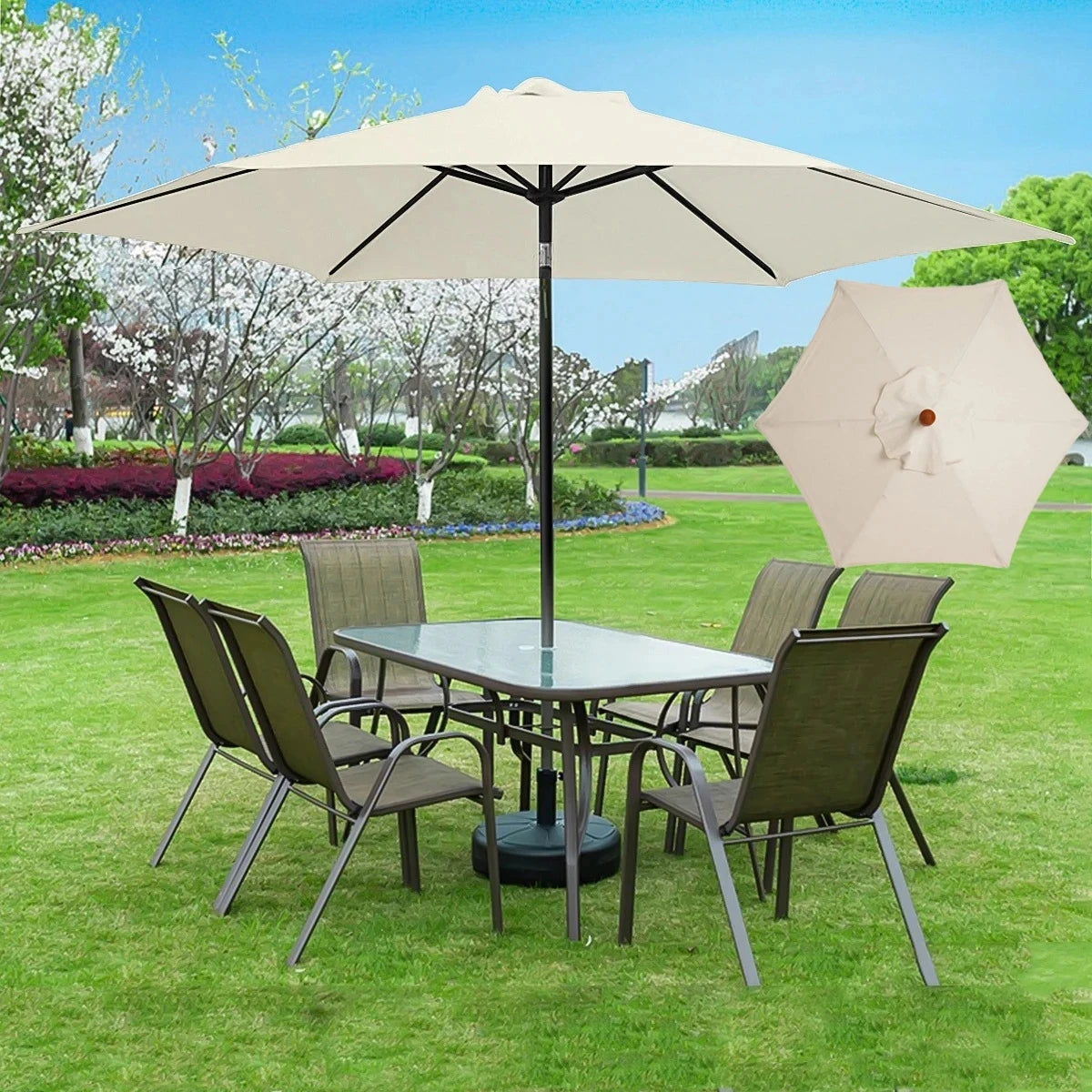 LivionixTech™ Replacement Patio Umbrella Canopy – Waterproof Polyester 6/8 Rib Sunshade Cover for Outdoor Use