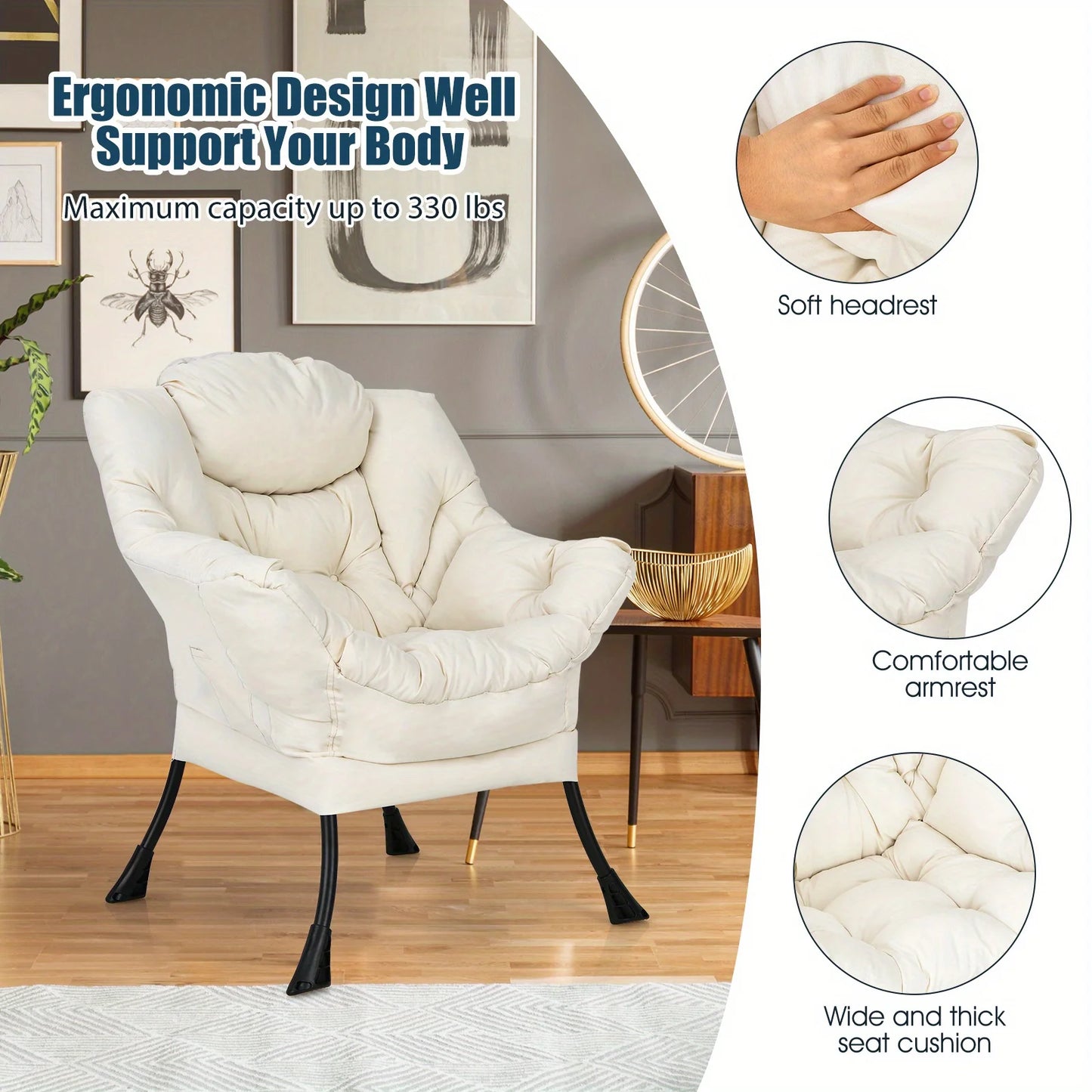 LivionixTech™ Modern Lazy Chair – Single Sofa Recliner with Side Pocket | Soft Fabric Lounge Chair for Bedroom, Dorm, or Balcony