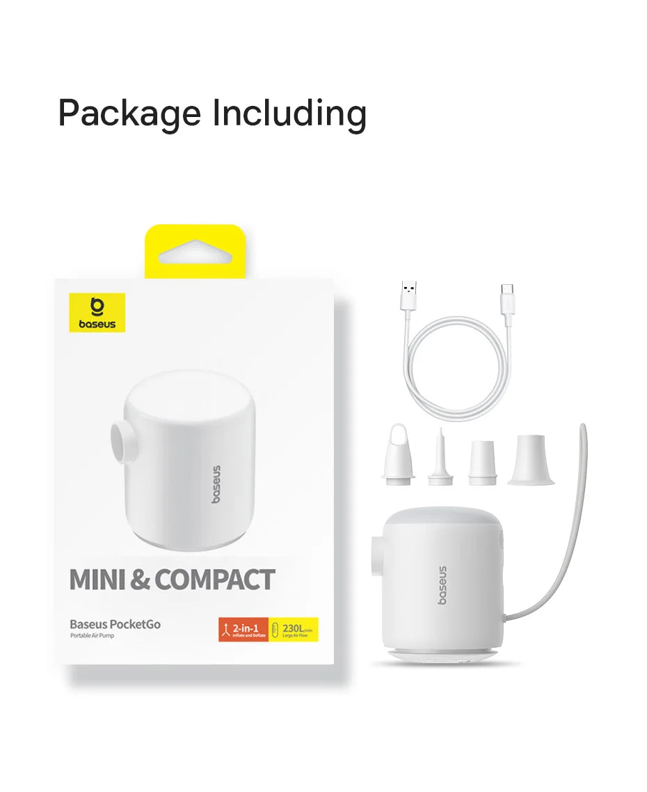 LivionixTech™ Baseus Mini Wireless Air Compressor – 2-in-1 Inflator & Deflator for Air Mattresses, Swim Rings & Storage Bags