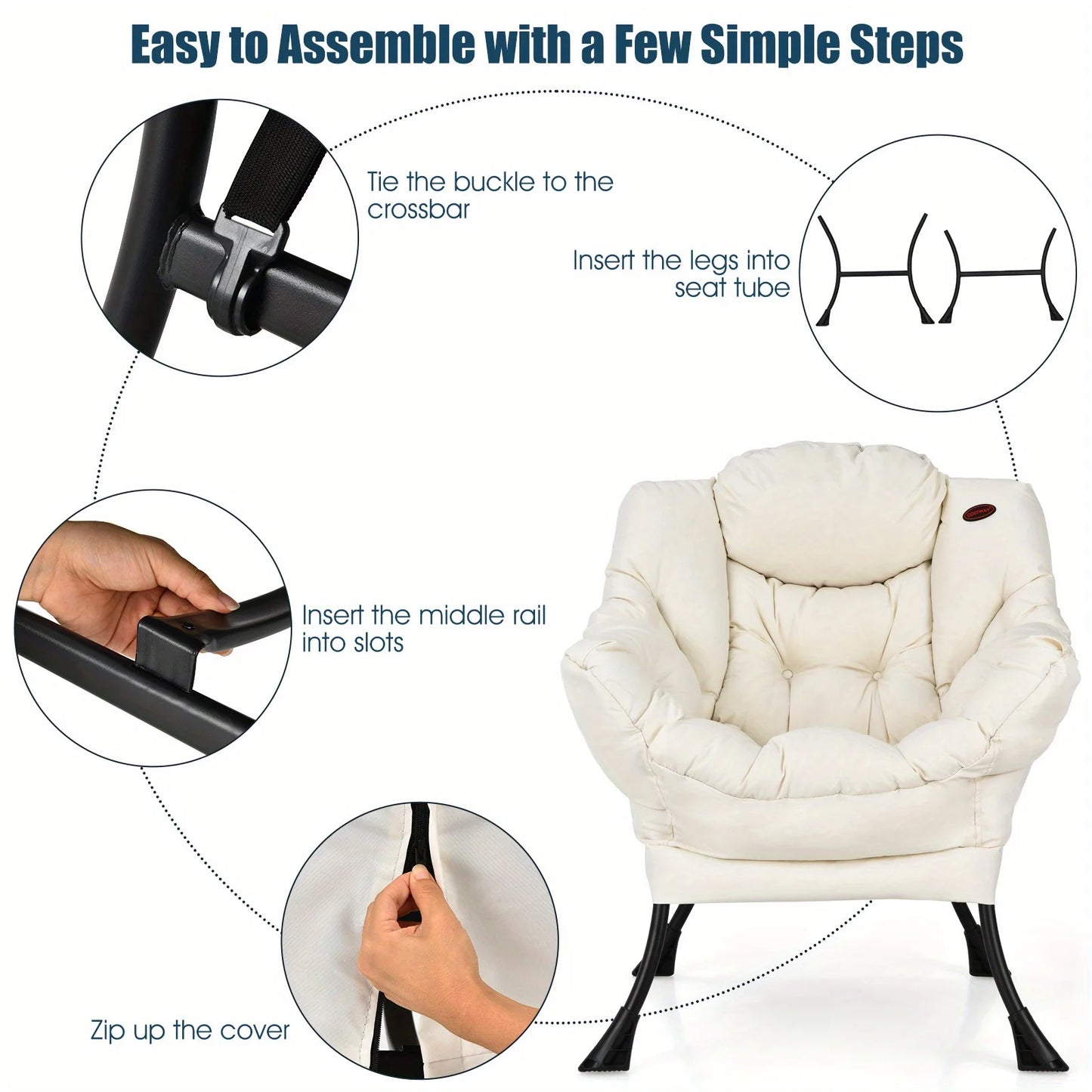 LivionixTech™ Modern Lazy Chair – Single Sofa Recliner with Side Pocket | Soft Fabric Lounge Chair for Bedroom, Dorm, or Balcony