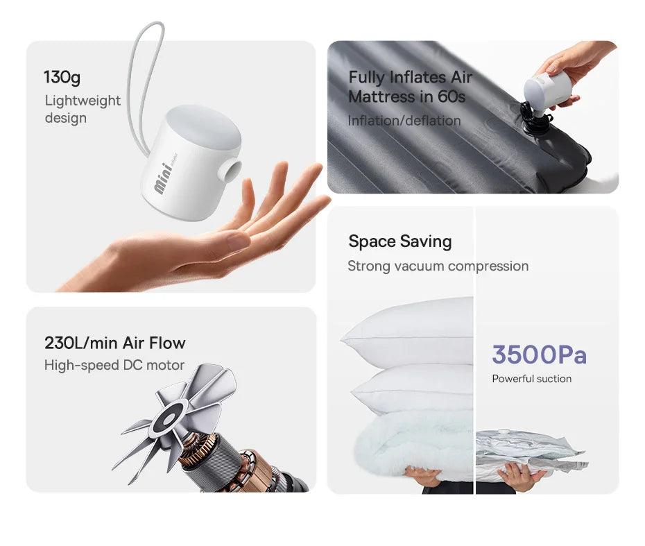 LivionixTech™ Baseus Mini Wireless Air Compressor – 2-in-1 Inflator & Deflator for Air Mattresses, Swim Rings & Storage Bags