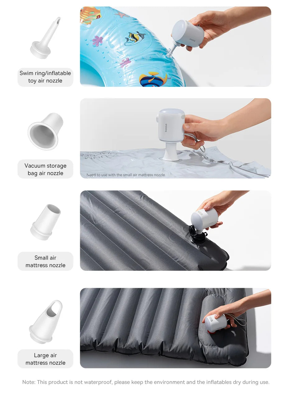 LivionixTech™ Baseus Mini Wireless Air Compressor – 2-in-1 Inflator & Deflator for Air Mattresses, Swim Rings & Storage Bags