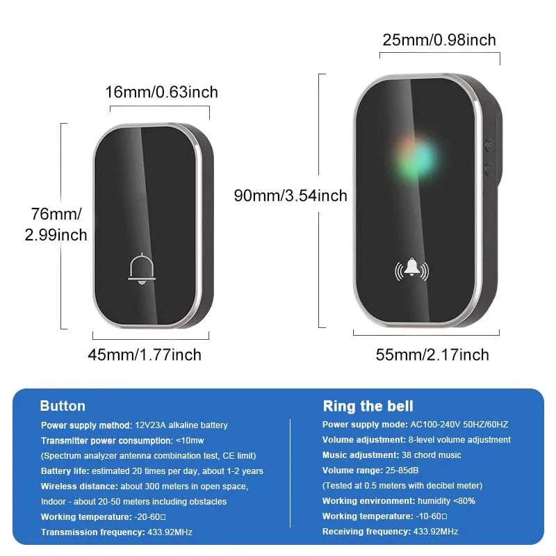 LivionixTech™ Wireless Smart Doorbell – 36 Ringtones, Long-Range (300M), LED Indicator, Battery-Free Chime Kit