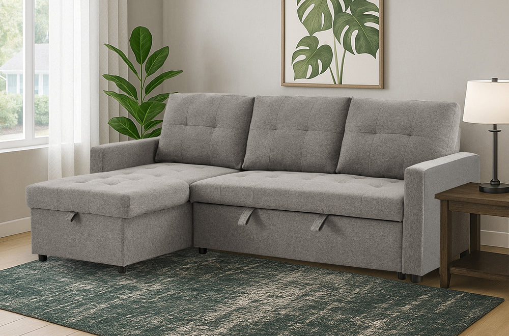 Affordable furniture Canada – reversible chaise sectional sofa in grey linen