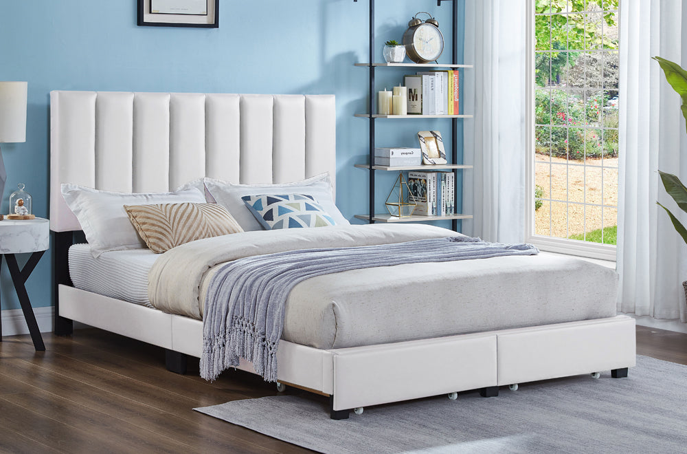 White Leatherette Tufted Platform Storage Bed β Modern Bedroom Furniture Canada
