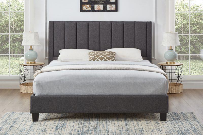 Grey Linen Platform Bed with Channel Headboard – Home Furniture Canada