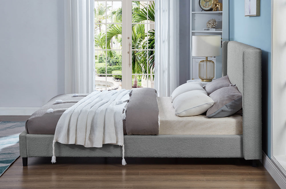 Grey Modern Bed with Wingback – Home Furniture Canada