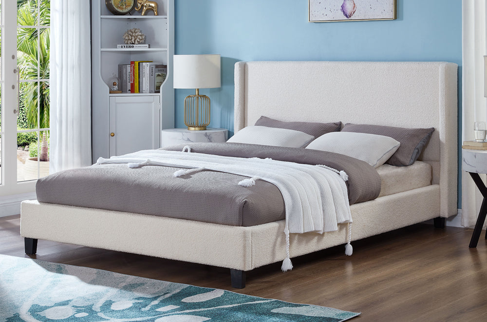 Off-White Boucle Platform Bed – Home Furniture Canada