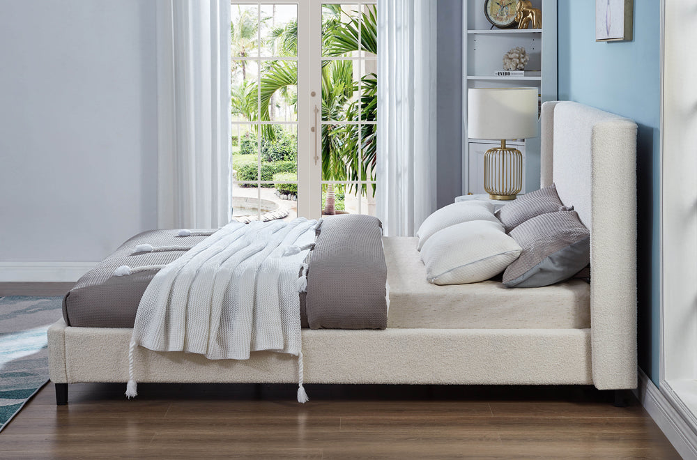Off-White Boucle Platform Bed – Affordable Furniture Canada