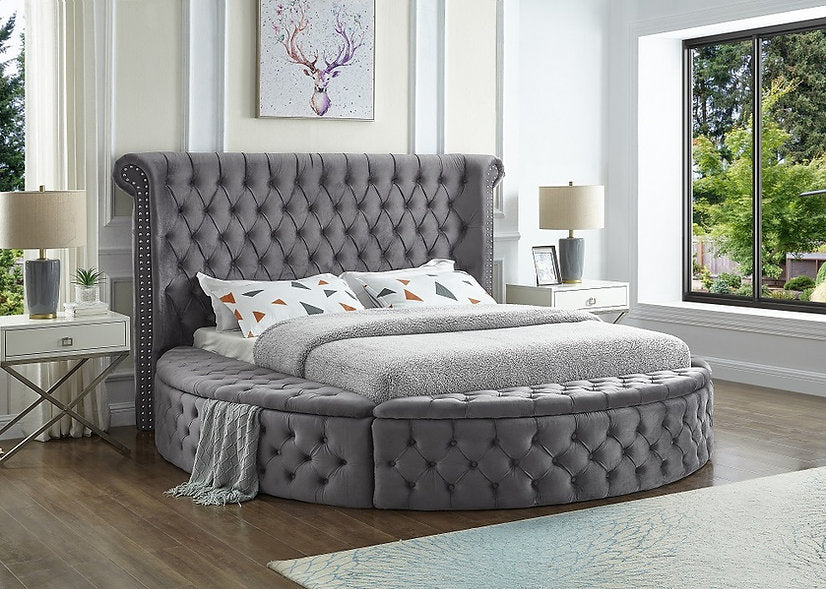 Three Storage Benches on Round Velvet Bed