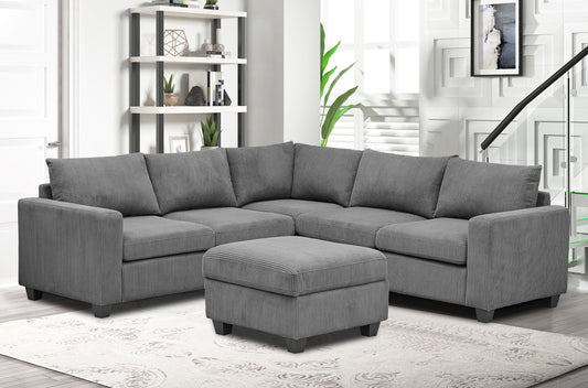 Affordable sectional sofa set with ottoman – Grey Corduroy – LivionixTech Canada