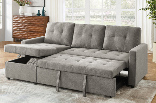 Affordable pull-out sofa set for living room with storage – Grey Linen – LivionixTech Canada