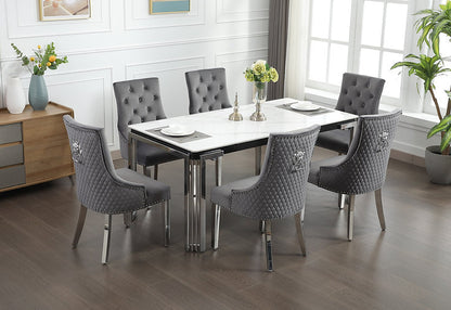 Ceramic marble dining table set with velvet chairs — GTA Free Delivery