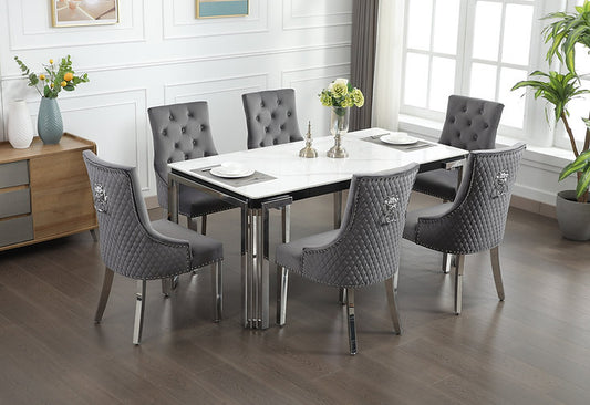 Ceramic marble dining table set with velvet chairs — GTA Free Delivery