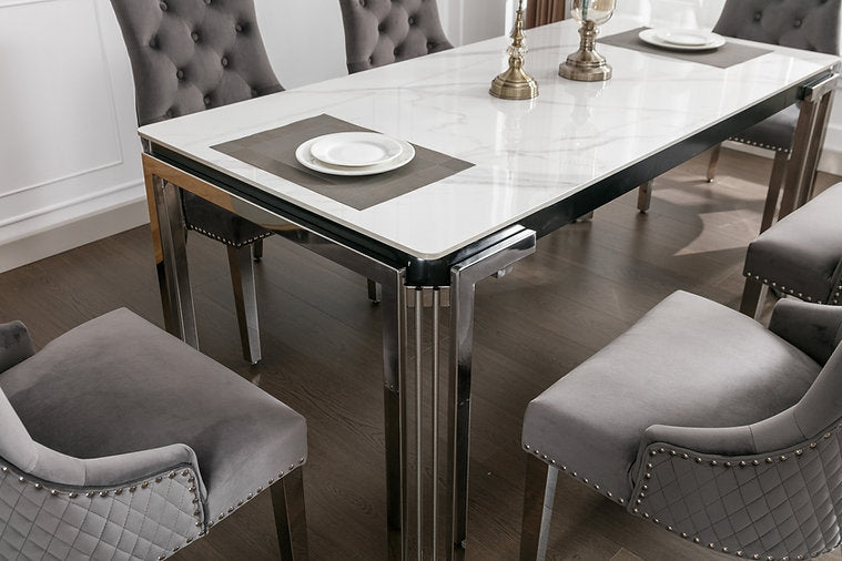 Luxury Dining table ceramic marble top close-up — LivionixTech