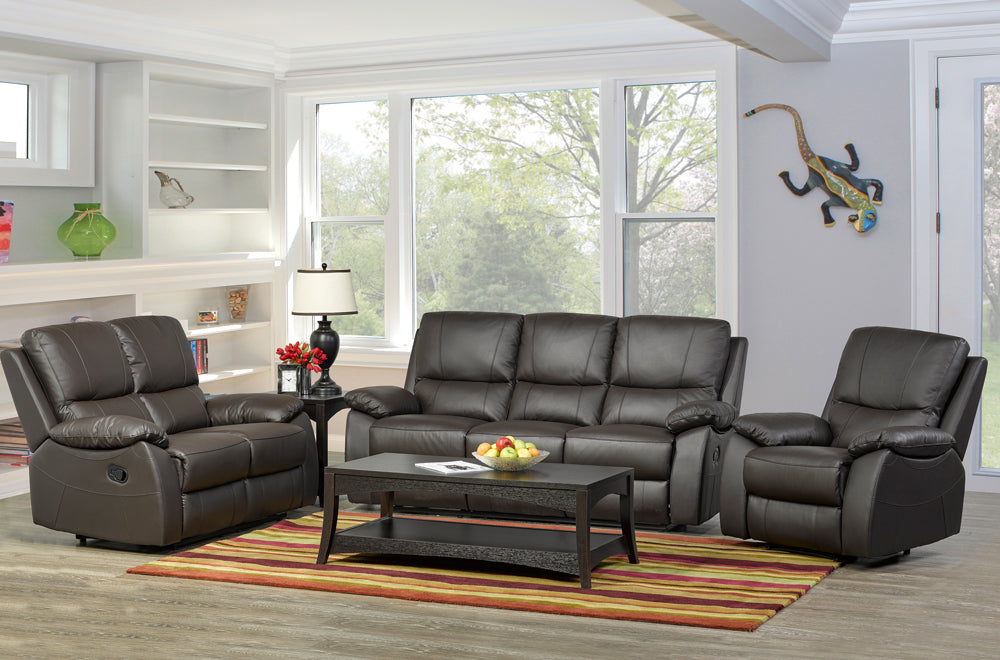 Espresso Leather Recliner Sofa Set with Smooth Reclining Mechanism – LivionixTech
