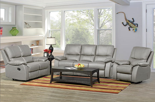 Light Grey Leather Recliner Sofa Set with Plush Pillow Arms – LivionixTech Canada
