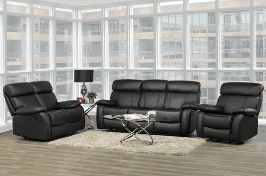 Genuine Leather Reclining Sofa Set in Black – Luxury Living Room Furniture Canada