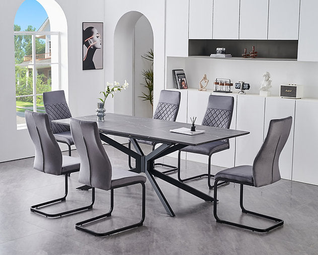 grey marble extension dining set with six chairs – modern furniture canada