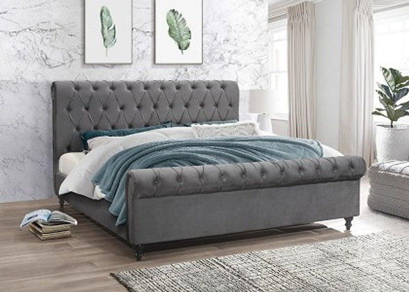 Velvet headboard bed Brampton – home furniture canada grey fabric
