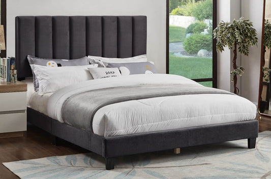Charcoal Velvet Tufted Bed with Vertical Channel Headboard – LivionixTech Canada