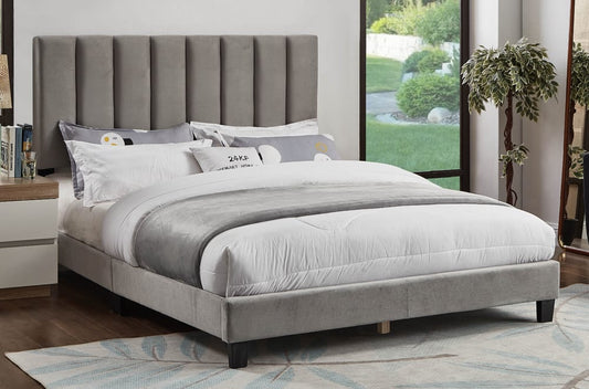 Grey Velvet Upholstered Adjustable Headboard Bed – Affordable Bedroom Furniture Canada