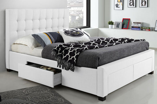 White Upholstered Storage Bed with 4 Drawers – Affordable Furniture Canada
