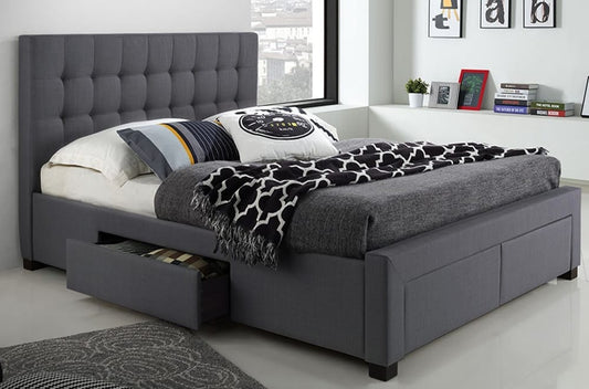 Charcoal Grey Upholstered Platform Storage Bed with Tufted Headboard – Bedroom Furniture Canada