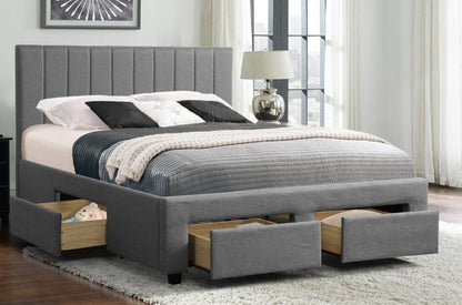 Grey Upholstered Platform Storage Bed with Tufted Headboard – Modern Bedroom Furniture Canada