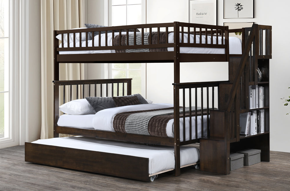 Double Over Double Bunk Bed with Trundle – Espresso Finish