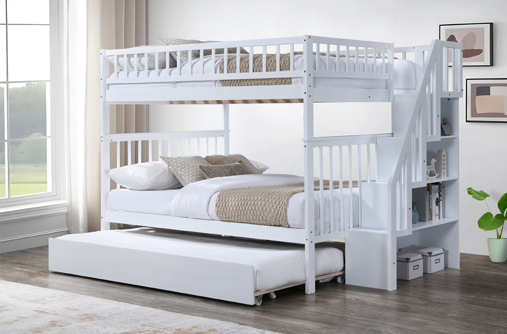 Double Over Double Bunk Bed with Guardrails – Off White