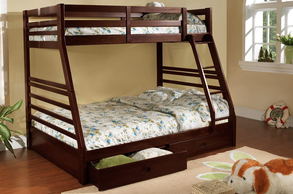 Contemporary Bunk Bed with Two Storage Drawers – Espresso