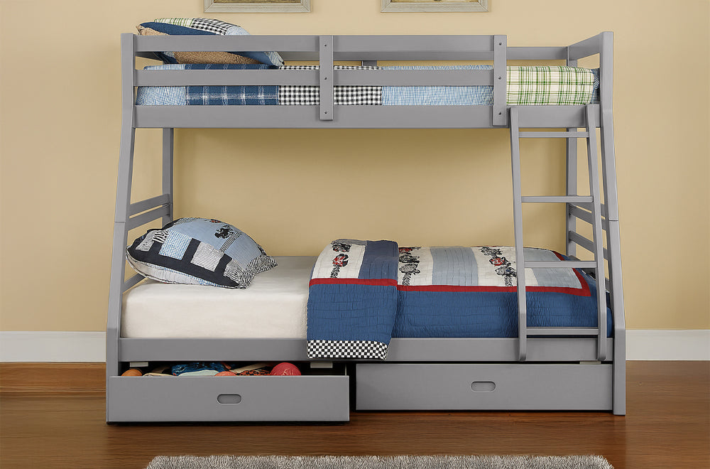 Modern Bunk Bed with Ladder and Built-In Drawers