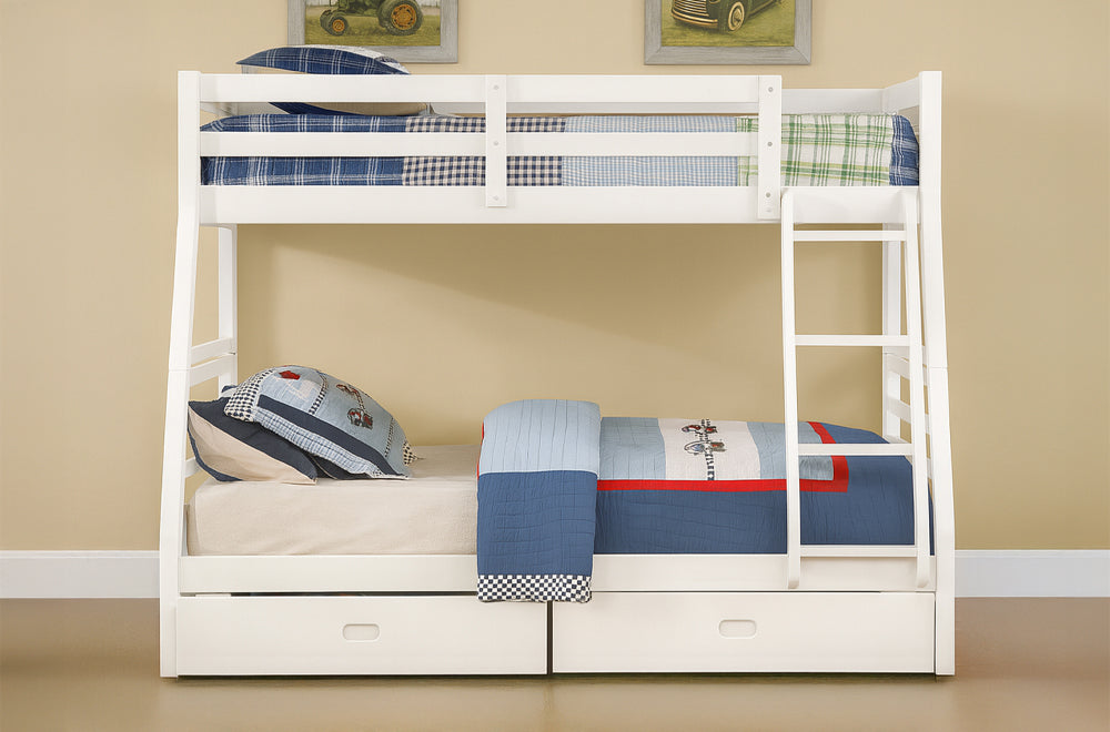 Durable Solid Wood Bunk Bed with Storage – White