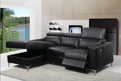Black leather gel sectional sofa with recliner