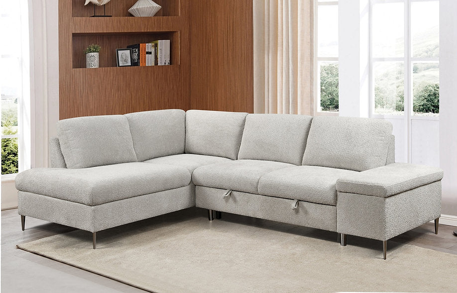 LivionixTech LHF Sofa Bed Sectional in Soft Grey Boucle Fabric