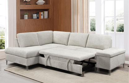 Soft Grey Boucle Fabric Sofa Bed Sectional