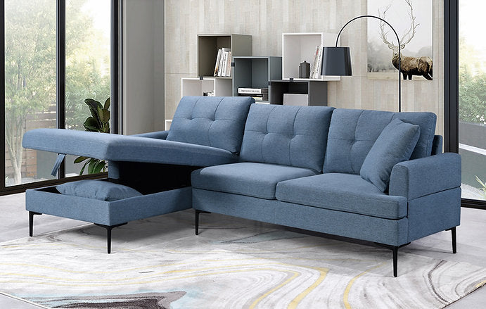 Storage chaise living room sofa Etobicoke – affordable sofa blue fabric